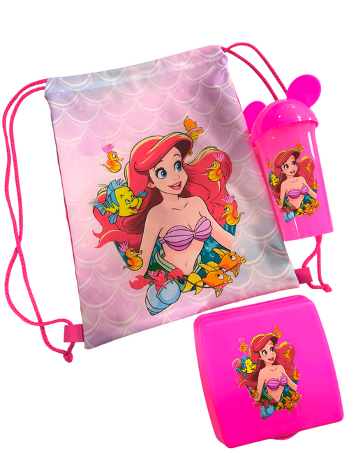 Combo escolar de tula mediana de tela, vaso reutilizable y sanduchera personalizada infantil de Infantulas.