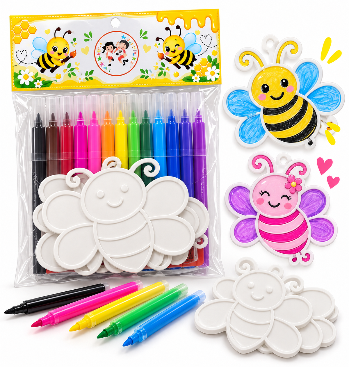Kit infantil para pintar de 3 placas temáticas con 12 plumones lavables y cartón personalizado de Infantulas